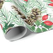 kerstpatroon met evergroenen en rode bessen cadeaupapier (Rol Hoek)