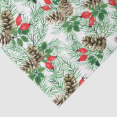 kerstpatroon met evergroenen en rode bessen tissuepapier (Detail)