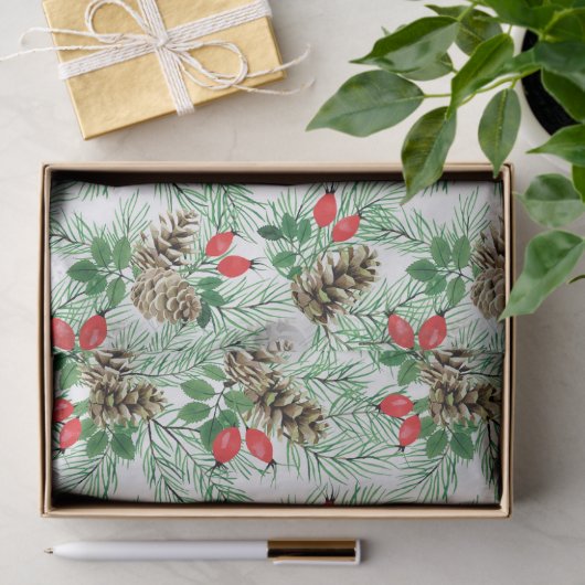 kerstpatroon met evergroenen en rode bessen tissuepapier (Geschenk)