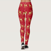 Kerstpatroon met feestdag Red Gold Antler Leggings (Achterkant)
