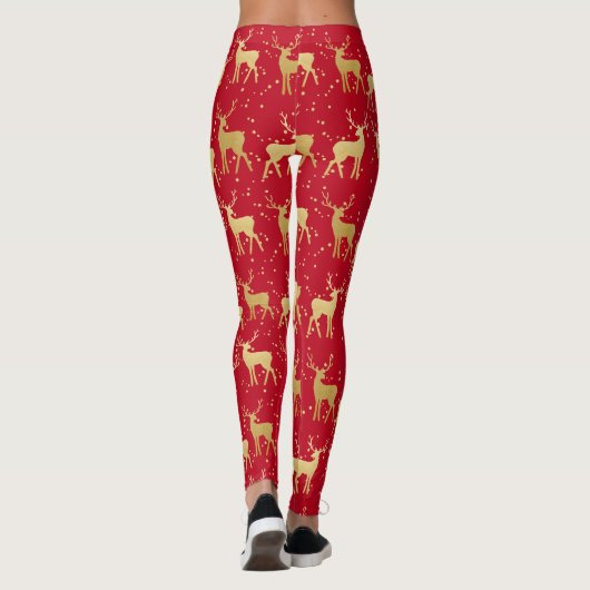 Kerstpatroon met feestdag Red Gold Antler Leggings (Achterkant)