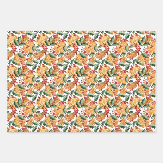 kerstpatroon met gedroogde Sinaasappels en bessen Inpakpapier Vel (Voorkant 3)