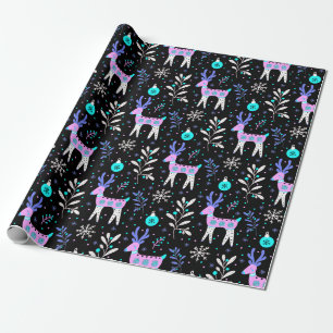 Kerstpatroon met herten in neon cadeaupapier