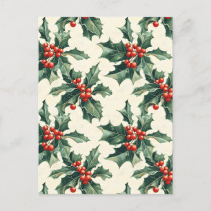 Kerstpatroon met Holly Leaves en Red Berry Briefkaart