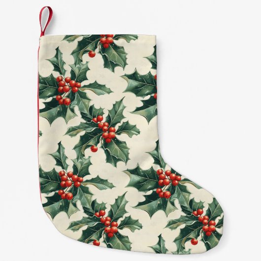 Kerstpatroon met Holly Leaves en Red Berry Kleine Kerstsok (Voorkant)