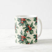 Kerstpatroon met Holly Leaves en Red Berry Koffiemok (Voorkant rechts)