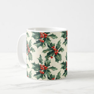 Kerstpatroon met Holly Leaves en Red Berry Koffiemok