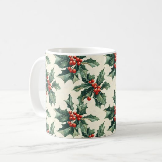 Kerstpatroon met Holly Leaves en Red Berry Koffiemok (Voorkant links)