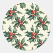 Kerstpatroon met Holly Leaves en Red Berry Ronde Sticker (Voorkant)