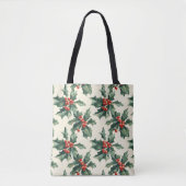 Kerstpatroon met Holly Leaves en Red Berry Tote Bag (Voorkant)
