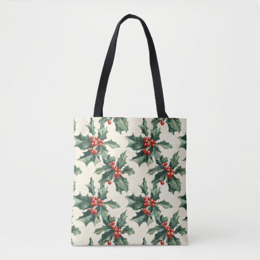 Kerstpatroon met Holly Leaves en Red Berry Tote Bag (Voorkant)