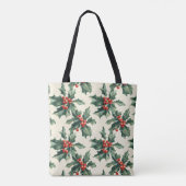 Kerstpatroon met Holly Leaves en Red Berry Tote Bag (Achterkant)