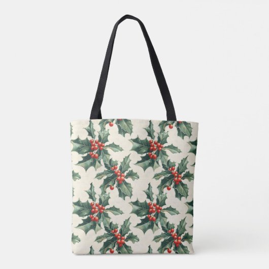 Kerstpatroon met Holly Leaves en Red Berry Tote Bag (Achterkant)