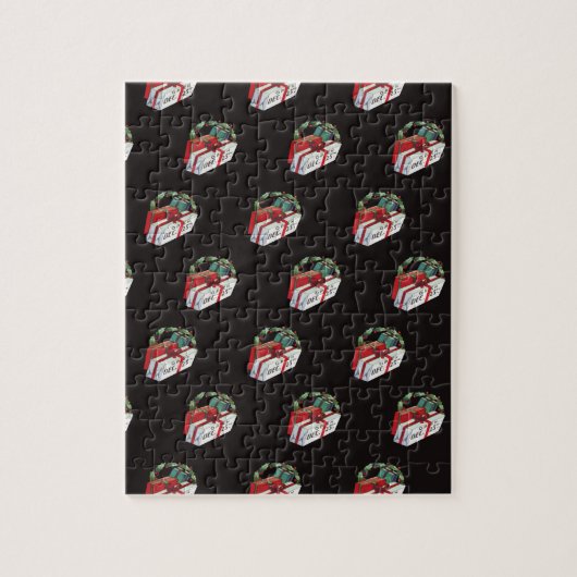 Kerstpatroon met ingepakte cadeaus in vintage stij legpuzzel (Verticaal)