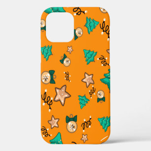 Kerstpatroon met kaarsen, mandarijnen achtergrond iPhone 12 hoesje