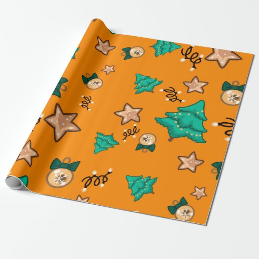 kerstpatroon met kaarsen, Tangerinesbackgrou Cadeaupapier (Uitgerold)