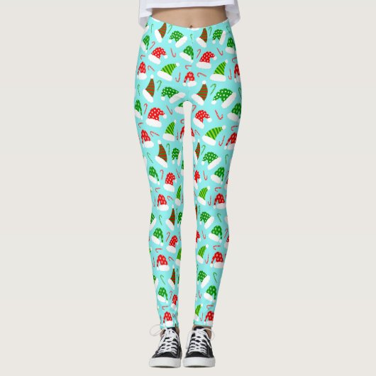 Kerstpatroon met kerstmis en snoepstokbonen leggings (Voorkant)