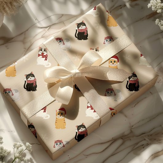 kerstpatroon met kerstmis Kat voor kerstmis met ke Cadeaupapier