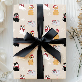 kerstpatroon met kerstmis Kat voor kerstmis met ke Cadeaupapier
