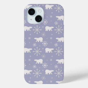 Kerstpatroon met polaire beren en sneeuwvlokken iPhone 15 case