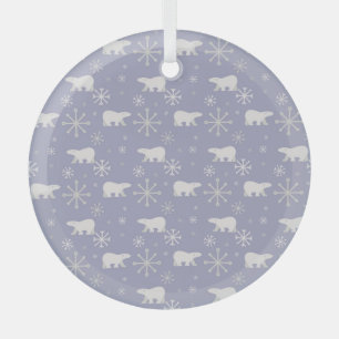 Kerstpatroon met polaire beren en sneeuwvlokken glas ornament