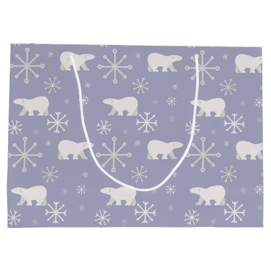 Kerstpatroon met polaire beren en sneeuwvlokken groot cadeauzakje (Achterkant)