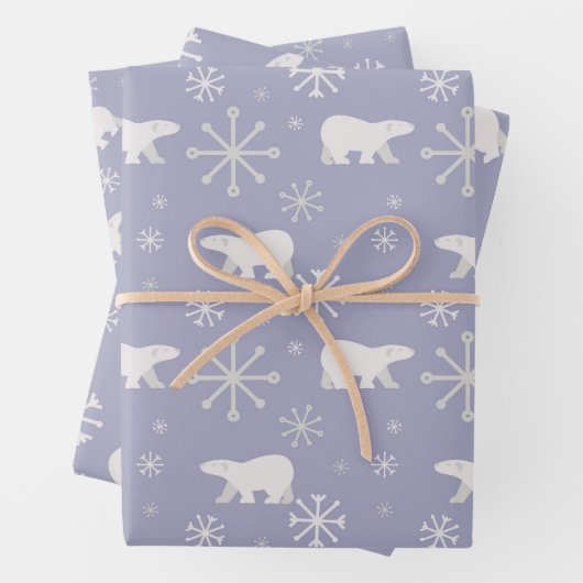 Kerstpatroon met polaire beren en sneeuwvlokken inpakpapier vel (In situ)
