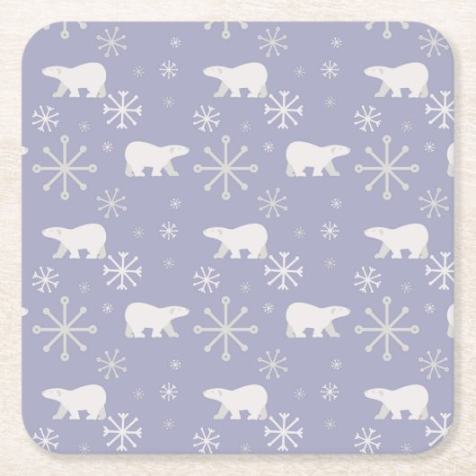 Kerstpatroon met polaire beren en sneeuwvlokken kartonnen onderzetters (Voorkant)