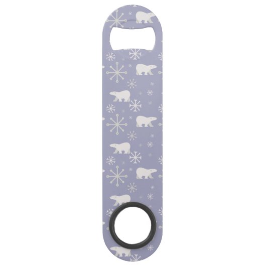 Kerstpatroon met polaire beren en sneeuwvlokken speed flessenopener (Achterkant)