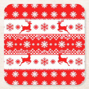 Kerstpatroon met rendieren en sneeuwvlokken kartonnen onderzetters