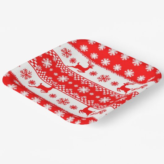 Kerstpatroon met rendieren en sneeuwvlokken papieren bordje (Gebogen)