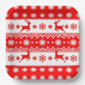 Kerstpatroon met rendieren en sneeuwvlokken papieren bordje (Voorkant)