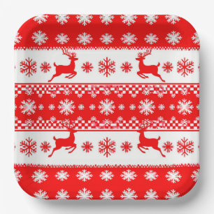 Kerstpatroon met rendieren en sneeuwvlokken papieren bordje