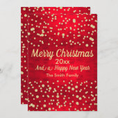 Kerstpatroon met rode en gouden Confetti Feestdagenkaart (Voorkant / Achterkant)