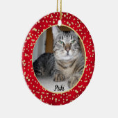 Kerstpatroon met rode en gouden Confetti Keramisch Ornament (Rechts)