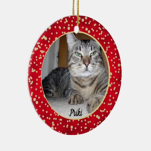 Kerstpatroon met rode en gouden Confetti Keramisch Ornament (Rechts)