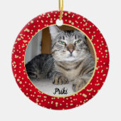 Kerstpatroon met rode en gouden Confetti Keramisch Ornament (Voorkant)