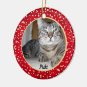 Kerstpatroon met rode en gouden Confetti Keramisch Ornament (Links)