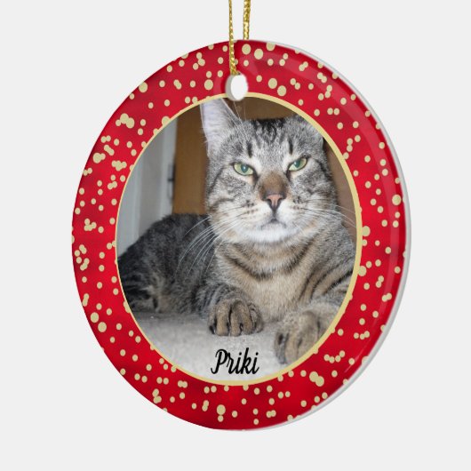 Kerstpatroon met rode en gouden Confetti Keramisch Ornament (Links)