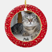 Kerstpatroon met rode en gouden Confetti Keramisch Ornament (Achterkant)