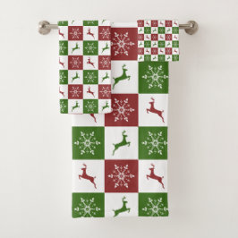 Kerstpatroon met rode en groene rendieren bad handdoek