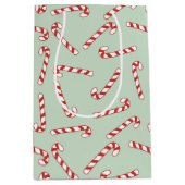 Kerstpatroon met rode, groene en witte snoepriet medium cadeauzakje (Voorkant)