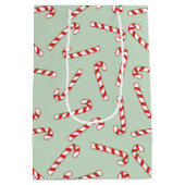 Kerstpatroon met rode, groene en witte snoepriet medium cadeauzakje (Achterkant)