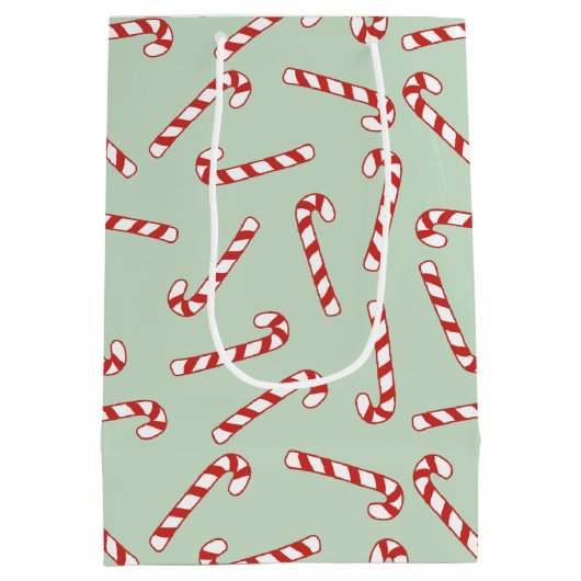 Kerstpatroon met rode, groene en witte snoepriet medium cadeauzakje (Achterkant)