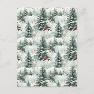 Kerstpatroon met Snowy Forest en Pine bomen Briefkaart