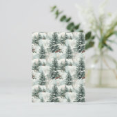 Kerstpatroon met Snowy Forest en Pine bomen Briefkaart (Staand voorkant)