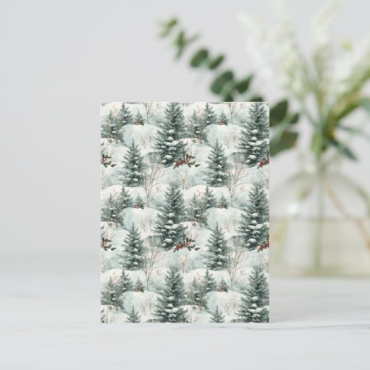 Kerstpatroon met Snowy Forest en Pine bomen Briefkaart (Staand voorkant)