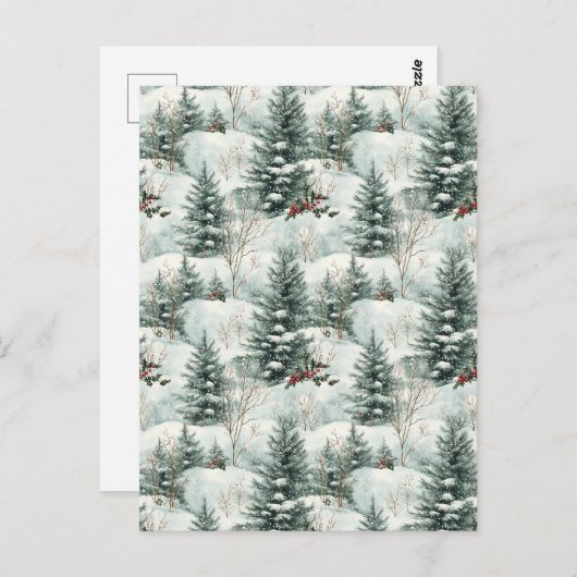 Kerstpatroon met Snowy Forest en Pine bomen Briefkaart (Voorkant / Achterkant)