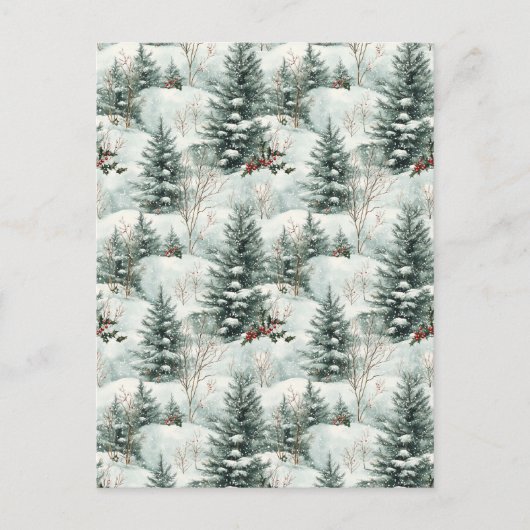 Kerstpatroon met Snowy Forest en Pine bomen Briefkaart (Voorkant)