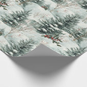 Kerstpatroon met Snowy Forest en Pine bomen Cadeaupapier (Hoek)